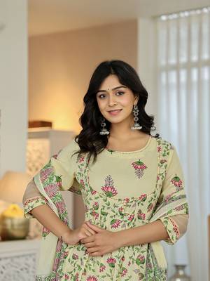 yellow cotton kalidaar kurta dupatta set 5