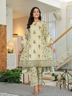 yellow cotton a line kurta dupatta set 1