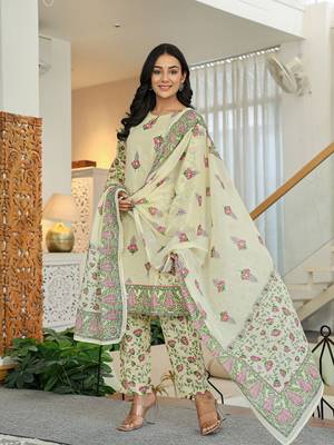yellow cotton a line kurta dupatta set 2