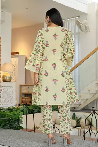 yellow cotton a line kurta dupatta set