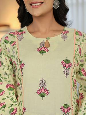 yellow cotton a line kurta dupatta set 4