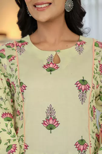 yellow cotton a line kurta dupatta set