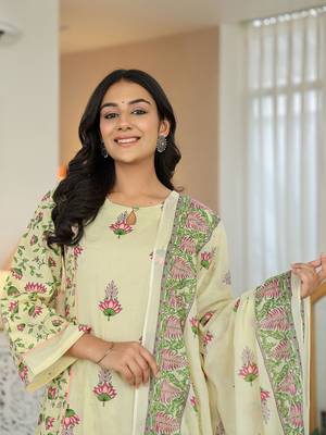 yellow cotton a line kurta dupatta set 5