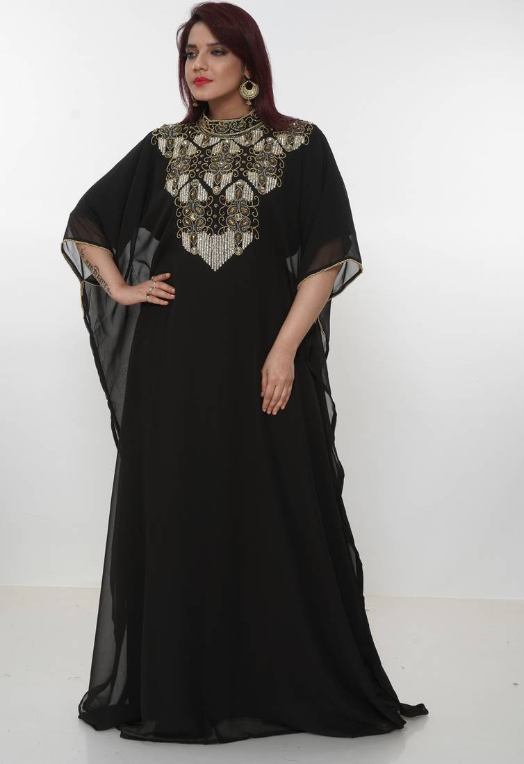 black  kaftan women dress long gown farasha morocco wear