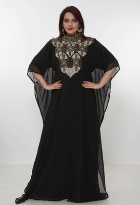 black  kaftan women dress long gown farasha morocco wear 3