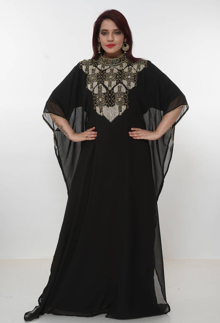 black  kaftan women dress long gown farasha morocco wear