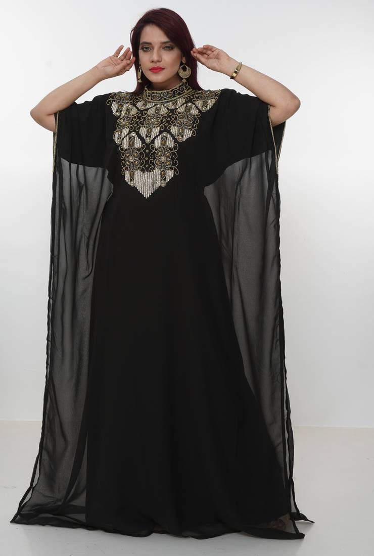black  kaftan women dress long gown farasha morocco wear