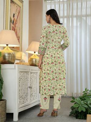 yellow cotton straight floral print kurta dupatta set 3