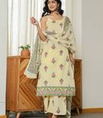 yellow pure cotton sleeveless strappy anarkali kurta dupatta set