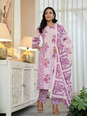 lavender cotton a line  dupatta set with lacework 1
