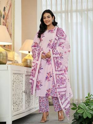 lavender cotton a line  dupatta set with lacework 2