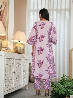 lavender cotton a line  dupatta set with lacework 3