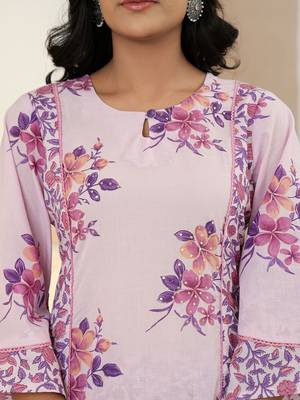 lavender cotton a line  dupatta set with lacework 4