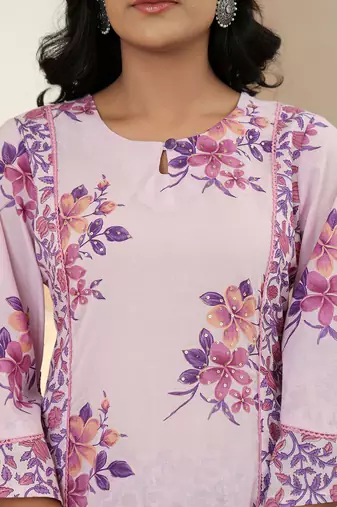 lavender cotton a line  dupatta set with lacework