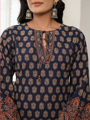 navy blue cotton straight kurta palazzo dupatta set 4