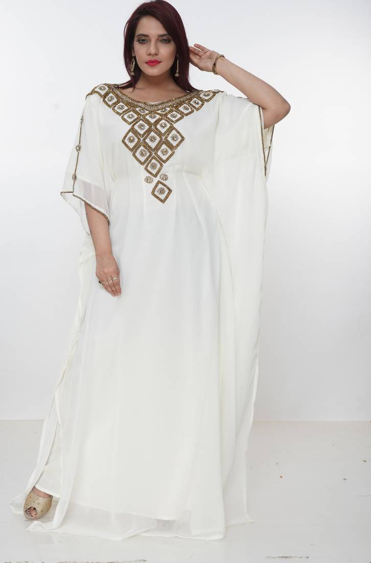 cream  kaftan women dress long gown farasha morocco wear
