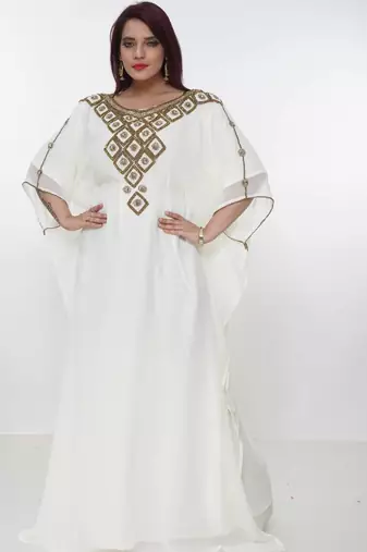 cream  kaftan women dress long gown farasha morocco wear