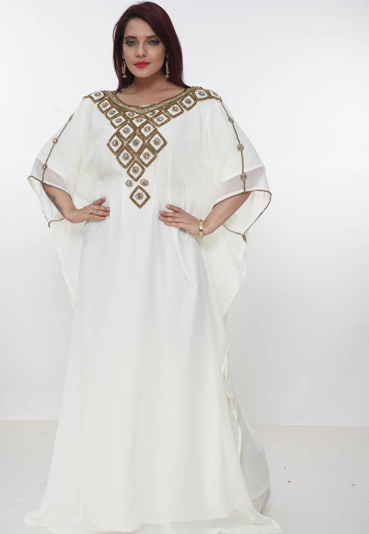 cream  kaftan women dress long gown farasha morocco wear