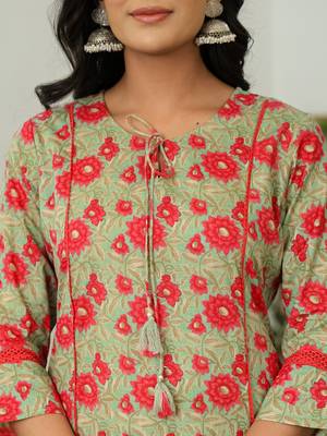 sea green cotton a-line kurta dupatta set 4