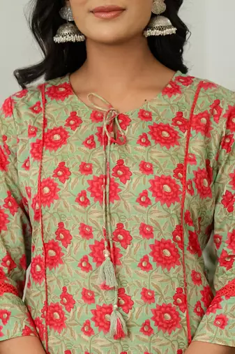 sea green cotton a-line kurta dupatta set