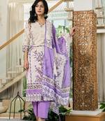 purple and off white cotton straight beads and stones kurta dupatta set