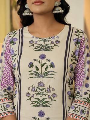 yellow cotton straight floral print beads and stones kurta dupatta set 4