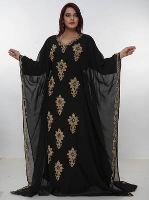 black  kaftan women dress long gown farasha morocco wear 1