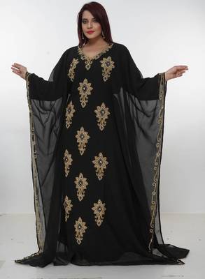 black  kaftan women dress long gown farasha morocco wear 2