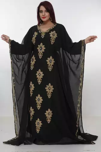 black  kaftan women dress long gown farasha morocco wear