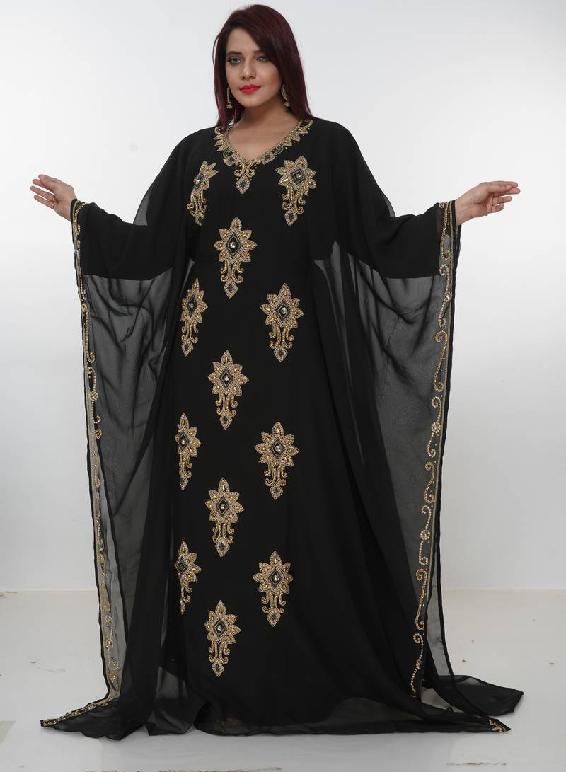 black  kaftan women dress long gown farasha morocco wear