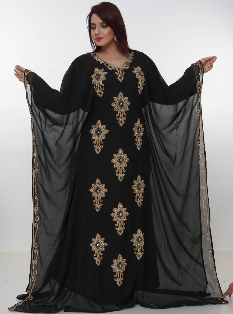 black  kaftan women dress long gown farasha morocco wear