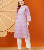 Hand embroidered lavender cotton lucknowi chikankari straight kurta