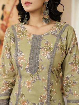 cream cotton straight lace work kurta dupatta set 4