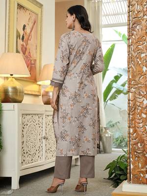 grey cotton straight lace work kurta dupatta set 3