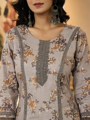 grey cotton straight lace work kurta dupatta set 4