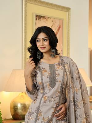 grey cotton straight lace work kurta dupatta set 5