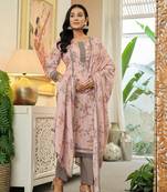 pink cotton straight lace work kurta dupatta set