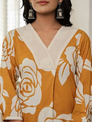 mustard yellow floral a-line kurta trouser dupatta set 4