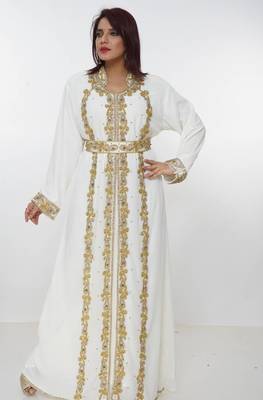 cream  kaftan women dress long gown farasha morocco wear 1