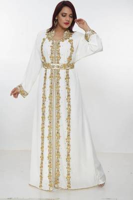 cream  kaftan women dress long gown farasha morocco wear 2