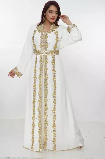 cream  kaftan women dress long gown farasha morocco wear