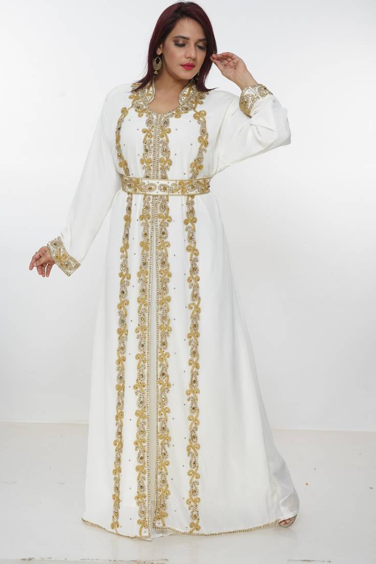 cream  kaftan women dress long gown farasha morocco wear