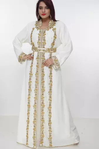 cream  kaftan women dress long gown farasha morocco wear