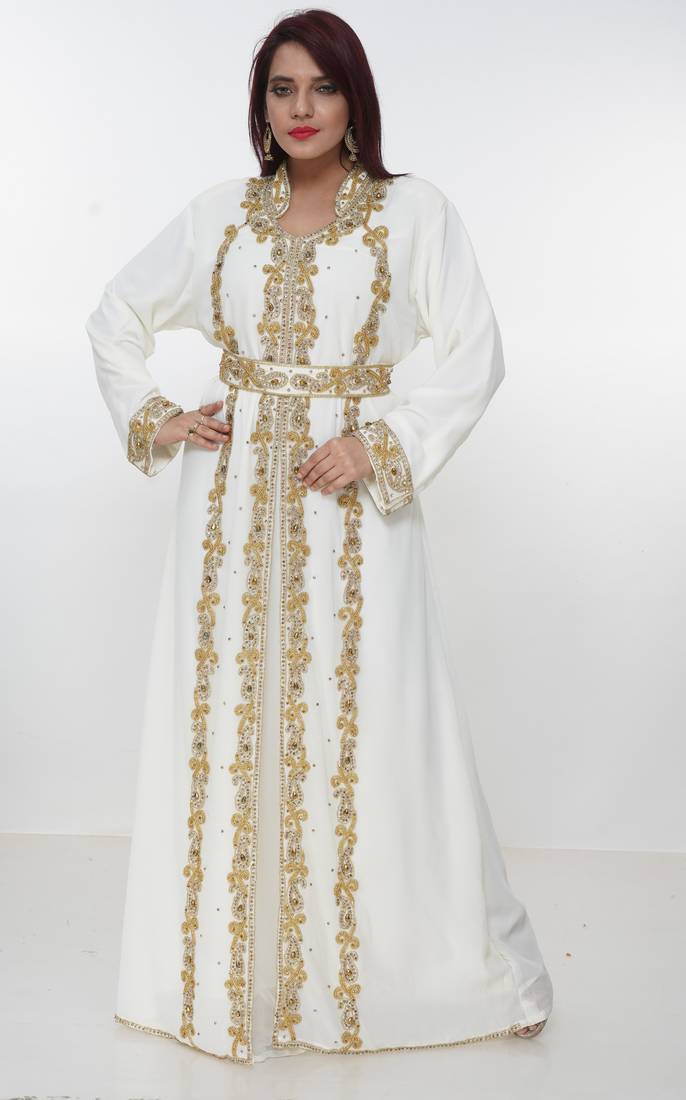 cream  kaftan women dress long gown farasha morocco wear