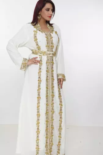 cream  kaftan women dress long gown farasha morocco wear