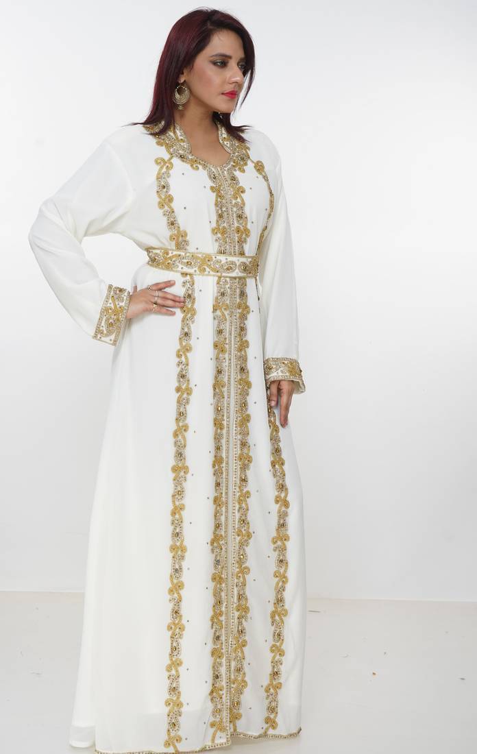 cream  kaftan women dress long gown farasha morocco wear