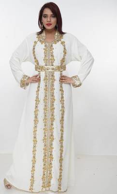 cream  kaftan women dress long gown farasha morocco wear 5