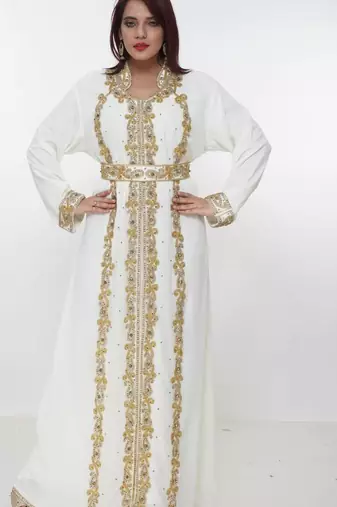 cream  kaftan women dress long gown farasha morocco wear