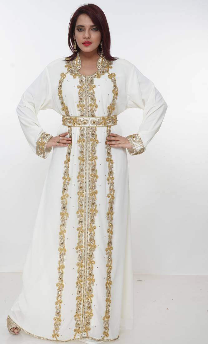 cream  kaftan women dress long gown farasha morocco wear