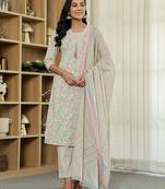 pink pure cotton floral print kurta dupatta pant set